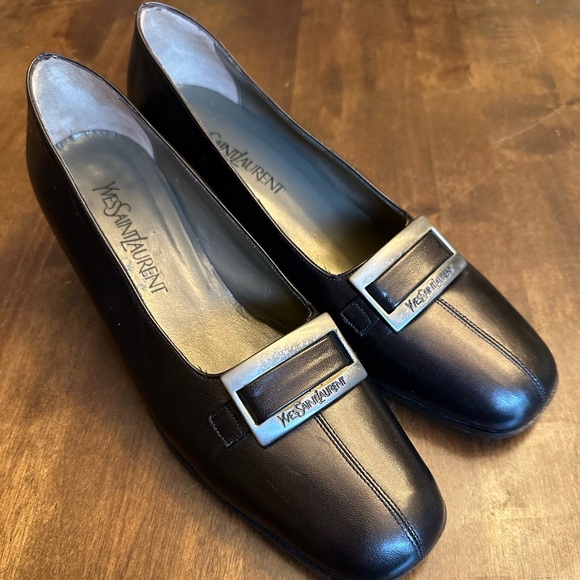 Vtg Yves Saint Laurent Brown Shine Pumps Buckle Leather Size 10 *READ* - Picture 1 of 12